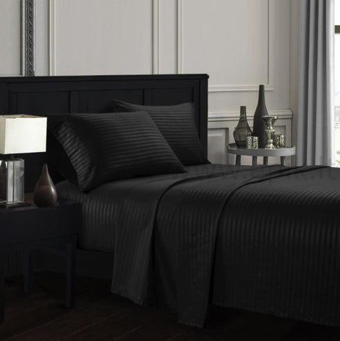 Dryžuotas Luxury satino patalynės komplektas "Majesty", juodos spalvos